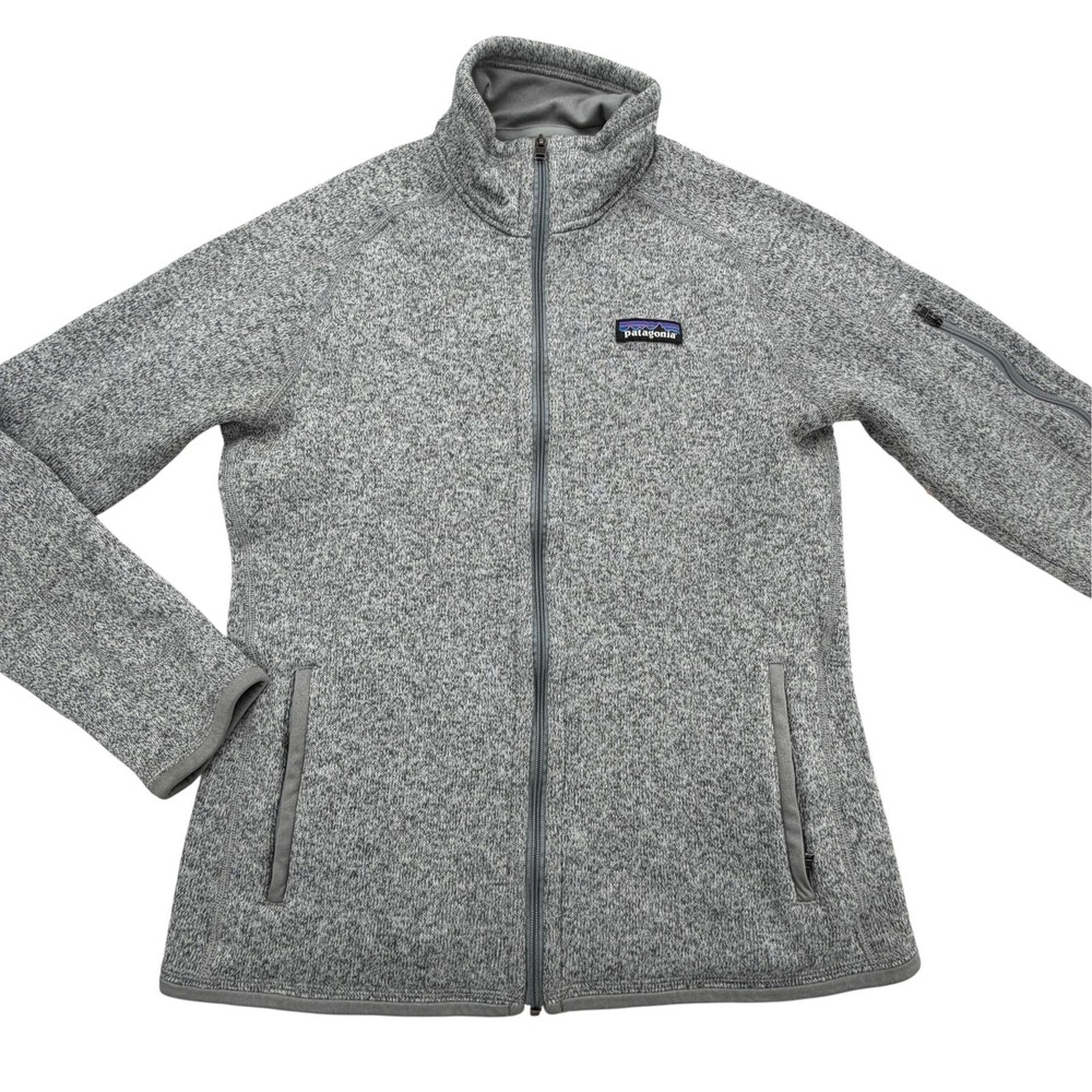 Patagonia Jacket Womens S Gray Fleece Full Zip Lined Pockets Logo Marled Knit